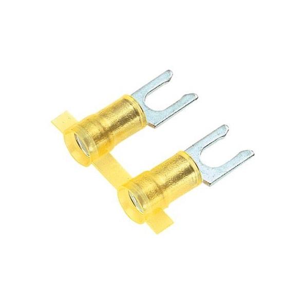 Fork Terminal, #8 Stud Size, 10 AWG, 600 V, Nylon Insulated, Yellow, Crimp Termination Only